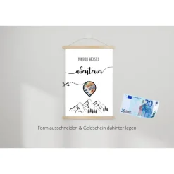 Geldgeschenk Geburtstag | persönliches Geburtstagsgeschenk Abenteuer Reise | Wandern Berge Standort | runder Geburtstag