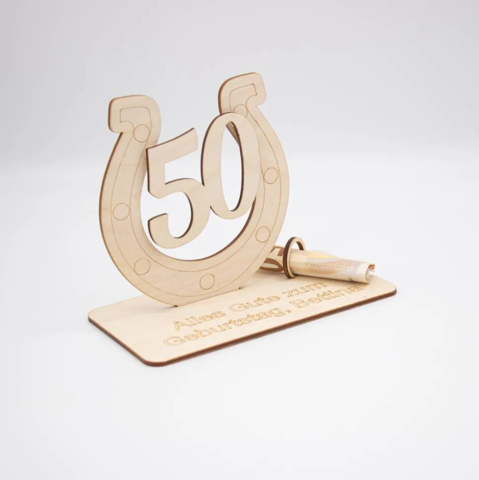 Geldgeschenk 50.Geburtstag - aus Holz personalisiert