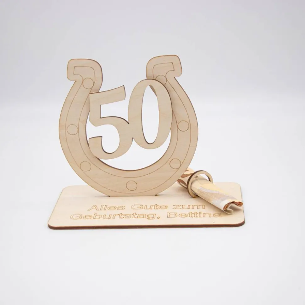 Geldgeschenk 50.Geburtstag - aus Holz personalisiert
