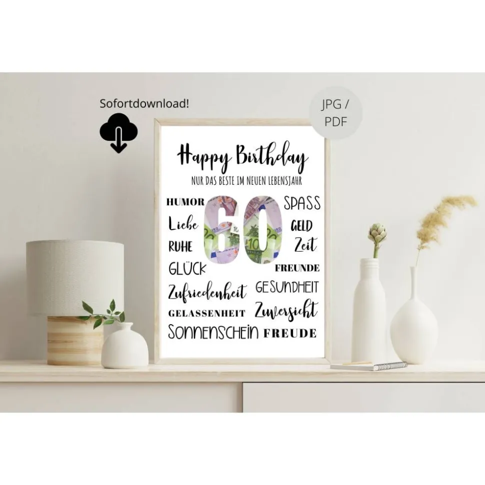 Geldgeschenk 60.Geburtstag | persönliches Geburtstagsgeschenk | runder Geburtstag Geldgeschenk