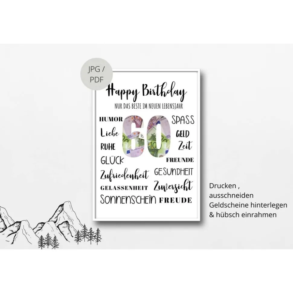 Geldgeschenk 60.Geburtstag | persönliches Geburtstagsgeschenk | runder Geburtstag Geldgeschenk