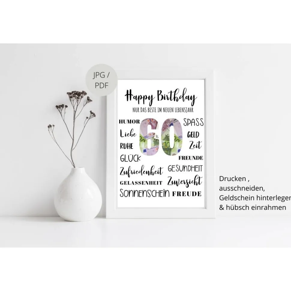 Geldgeschenk 60.Geburtstag | persönliches Geburtstagsgeschenk | runder Geburtstag Geldgeschenk