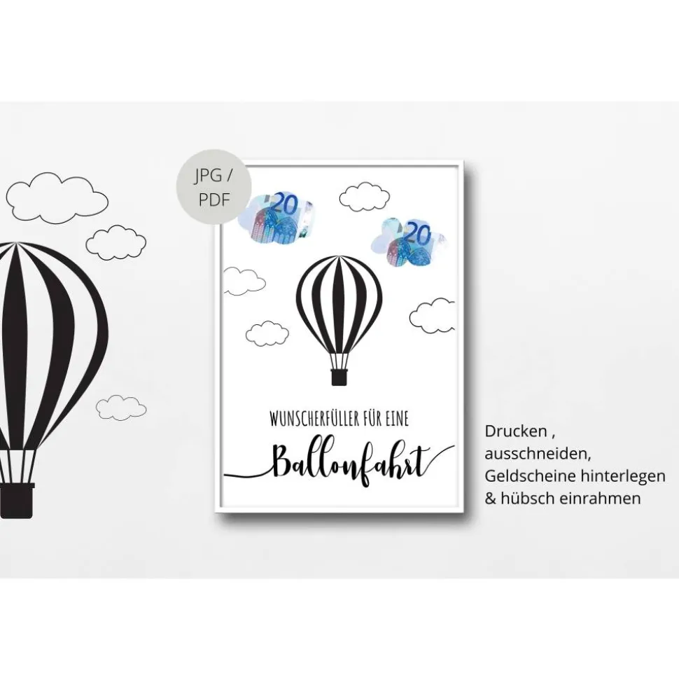 Geldgeschenk Geburtstag | persönliches Geburtstagsgeschenk Heißluftballonfahrt | Geschenk Ballonfahrt Vorlage