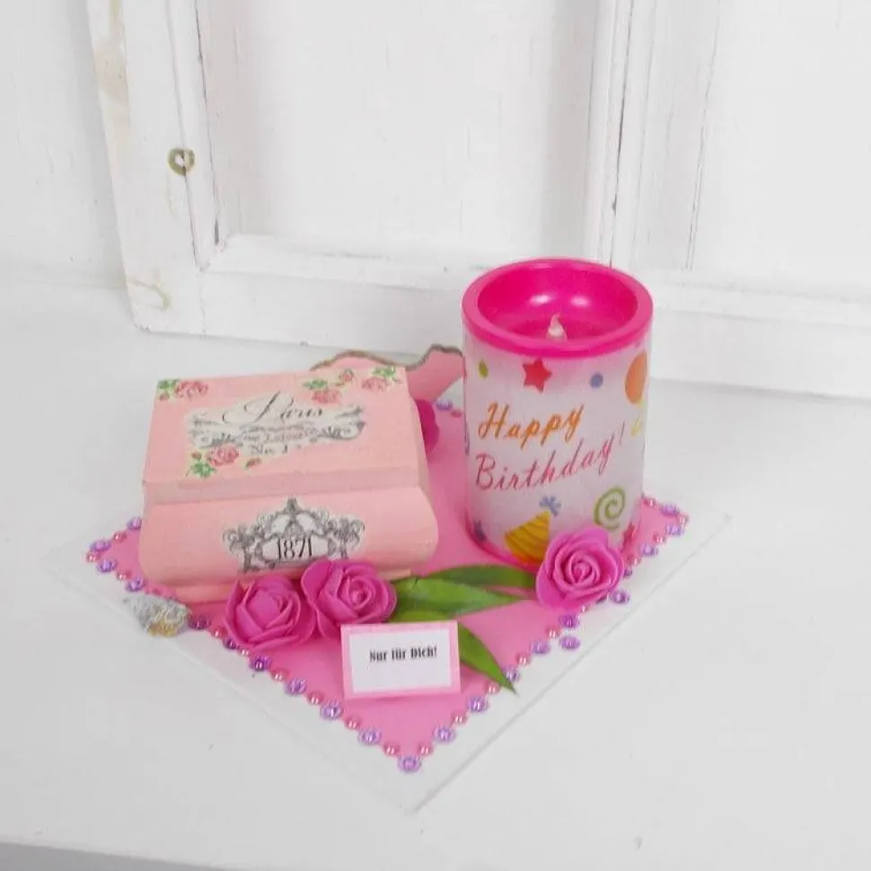 Geldgeschenk Geburtstag, Geburtstagsgeschenk, Shopping Geldgeschenk, Holzschatulle, rosa