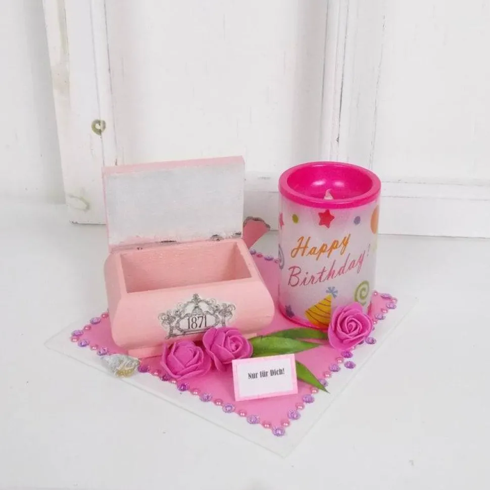 Geldgeschenk Geburtstag, Geburtstagsgeschenk, Shopping Geldgeschenk, Holzschatulle, rosa