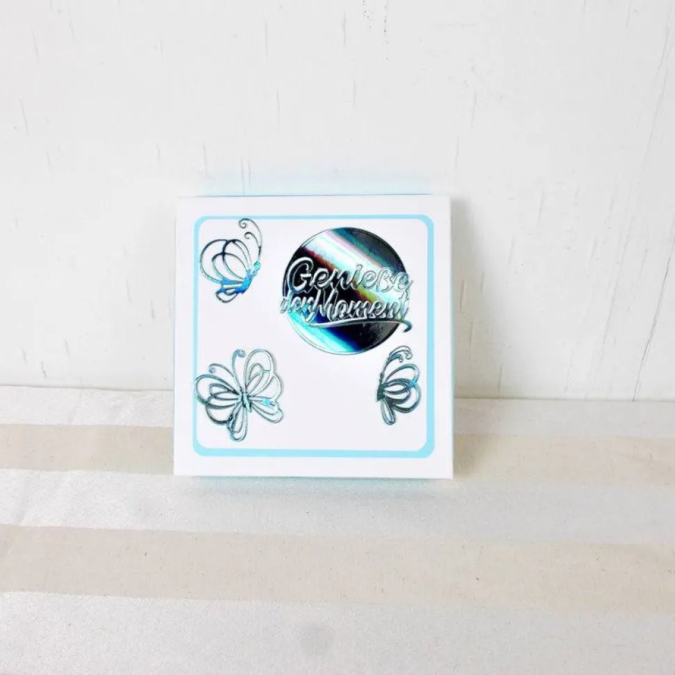Geldgeschenk Geburtstag, Genieße den Moment, weiß blau, mit Schmetterlingen