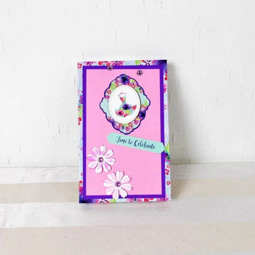 Geldgeschenk Geburtstag, Glückwunschkarte in Geschenkverpackung, rosa lila