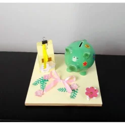 Geldgeschenk Geburtstag mit Sparschwein in gelb grün