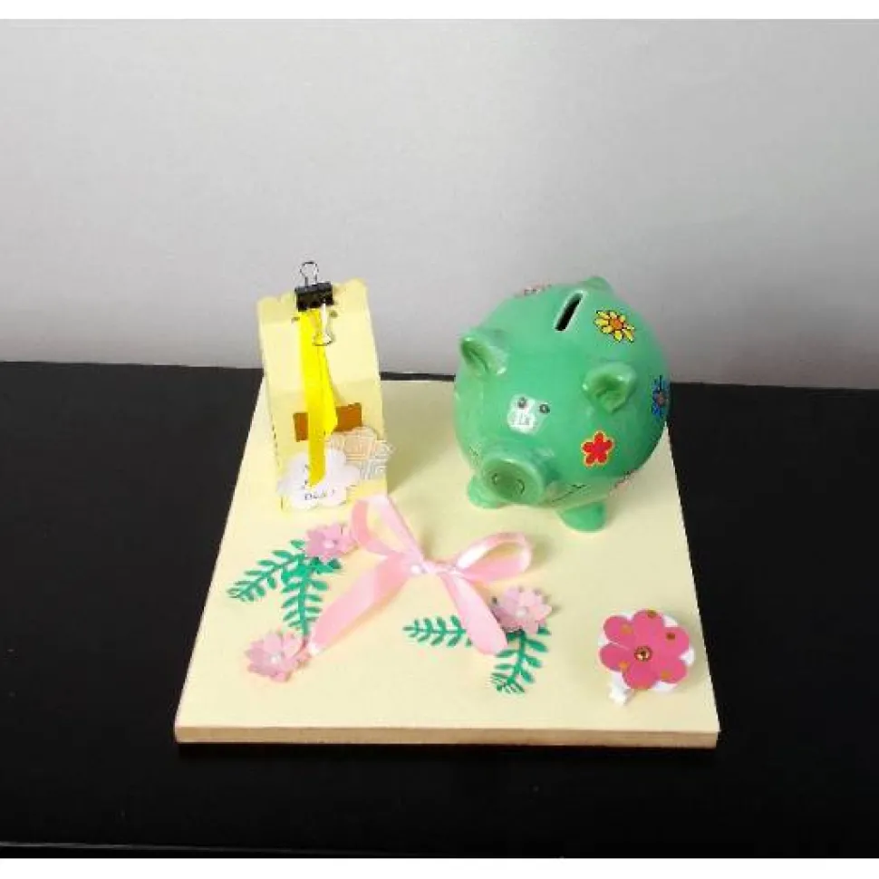 Geldgeschenk Geburtstag mit Sparschwein in gelb grün