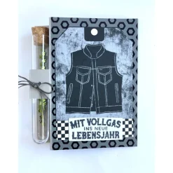 Geldgeschenk Geburtstag Reagenzglas Motorradjacke Röhrchen Geldverpackung Wunscherfüller Geschenkidee Männer