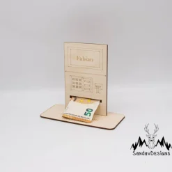 Geldgeschenk Geldautomat - aus Holz personalisiert