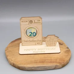 Geldgeschenk Geldwäsche/Waschmaschine - aus Holz personalisiert