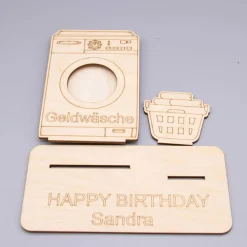 Geldgeschenk Geldwäsche/Waschmaschine - aus Holz personalisiert