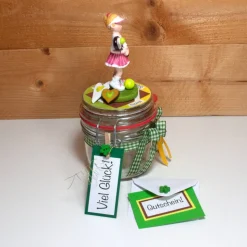 Geldgeschenk Gutschein Tennis Tenniskurs oder Zubehör Geschenkglas personalisierbar für Mädchen