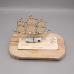 Geldgeschenk Hafen der Ehe - aus Holz personalisiert