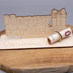 Geldgeschenk Happy Birthday - aus Holz personalisiert