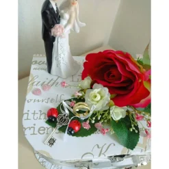 Geldgeschenk Hochzeit – Koffer mit Schlüssel zum Glück & Tauben | Geschenkbox für Brautpaar