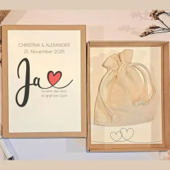 Geldgeschenk Hochzeit personalisiert – Geschenkbox mit Namen & Datum | Erinnerungsbox "Ja" für Brautpaar