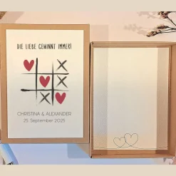 Geldgeschenk Hochzeit personalisiert – Geschenkbox Tic Tac Toe mit Namen & Datum