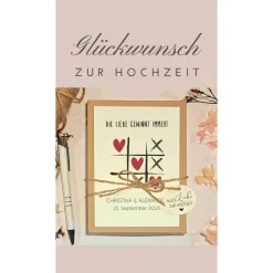 Geldgeschenk Hochzeit personalisiert – Geschenkbox Tic Tac Toe mit Namen & Datum