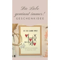 Geldgeschenk Hochzeit personalisiert – Geschenkbox Tic Tac Toe mit Namen & Datum