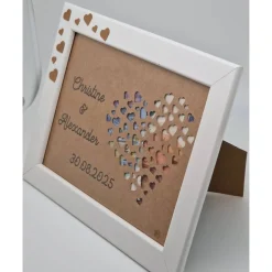 Geldgeschenk Hochzeit personalisiert – Erinnerung im weißen Rahmen mit Herz-Ausschnitt