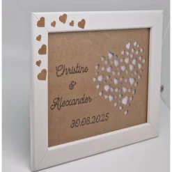 Geldgeschenk Hochzeit personalisiert – Erinnerung im weißen Rahmen mit Herz-Ausschnitt