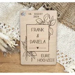 Geldgeschenk Hochzeit personalisiert, Hochzeitskarte Geschenk, Glückwunsch zur Hochzeit Karte Holz