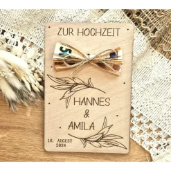Geldgeschenk Hochzeit personalisiert, Hochzeitskarte Geschenk, Glückwunsch zur Hochzeit Karte Holz