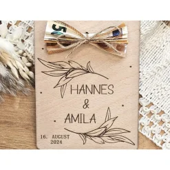Geldgeschenk Hochzeit personalisiert, Hochzeitskarte Geschenk, Glückwunsch zur Hochzeit Karte Holz