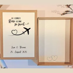 Geldgeschenk Hochzeit personalisiert – Geschenkbox mit Namen & Datum | Originelle Hochzeitsbox für Reiseliebhaber