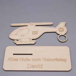 Geldgeschenk Hubschrauber - aus Holz personalisiert
