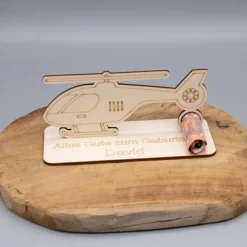 Geldgeschenk Hubschrauber - aus Holz personalisiert