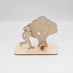 Geldgeschenk Joggen - aus Holz personalisiert