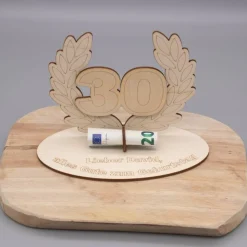 Geldgeschenk Jubiläum - aus Holz personalisiert