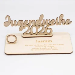 Geldgeschenk Jugendweihe 2026 - personalisiert aus Holz - modernes Jugendweihe Geschenk mit Name