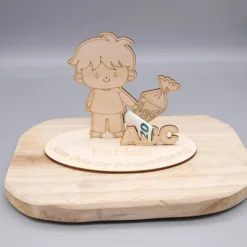 Geldgeschenk Junge mit Zuckertüte - aus Holz personalisiert