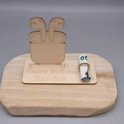 Geldgeschenk kabellose Kopfhörer - aus Holz personalisiert