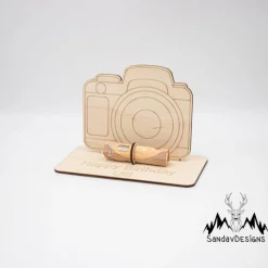 Geldgeschenk Kamera - aus Holz personalisiert