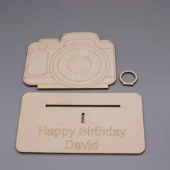 Geldgeschenk Kamera - aus Holz personalisiert