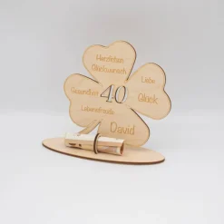 Geldgeschenk Kleeblatt - aus Holz personalisiert