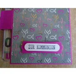 Geldgeschenk  Kommunion Mädchen Fisch Reagenzglas Verpackung Geldverpackung Wunscherfüller Pink Geschenk