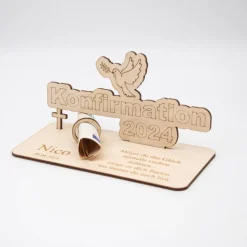 Geldgeschenk Konfirmation - aus Holz personalisiert
