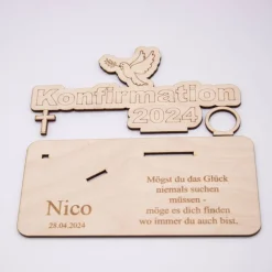 Geldgeschenk Konfirmation - aus Holz personalisiert