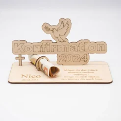 Geldgeschenk Konfirmation - aus Holz personalisiert