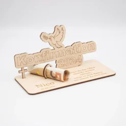 Geldgeschenk Konfirmation - aus Holz personalisiert