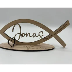 Geldgeschenk Konfirmation aus Holz – Fisch mit Wunschname & Gravur zur Konfirmation, Kommunion, Taufe & Jugendweihe
