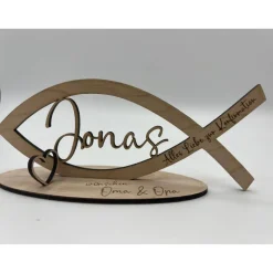 Geldgeschenk Konfirmation aus Holz – Fisch mit Wunschname & Gravur zur Konfirmation, Kommunion, Taufe & Jugendweihe