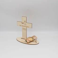 Geldgeschenk Konfirmation - Kreuz - aus Holz personalisiert