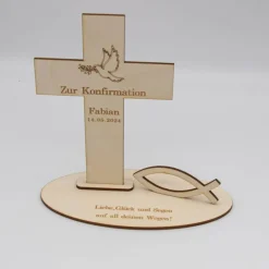 Geldgeschenk Konfirmation - Kreuz - aus Holz personalisiert